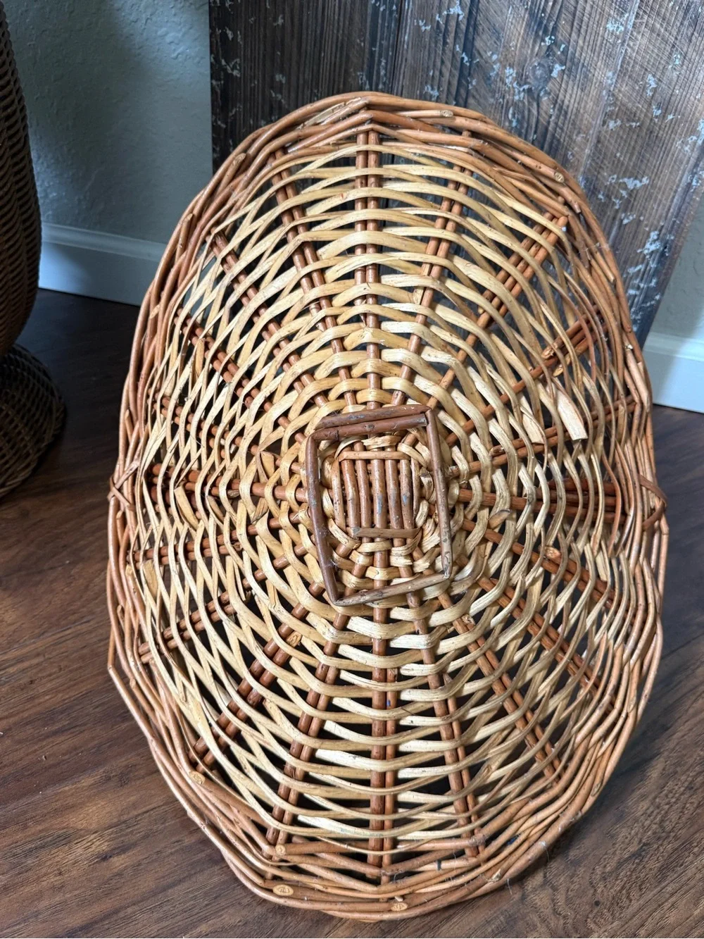 Large Mid Century French Style Flower Gathering Wicker Basket with Handle